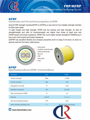 0.4mm Aramid FRP KFRP Merkezi Üye Bursuz Çatlak Kırılma Çekme Dayanımı≥1700Mpa